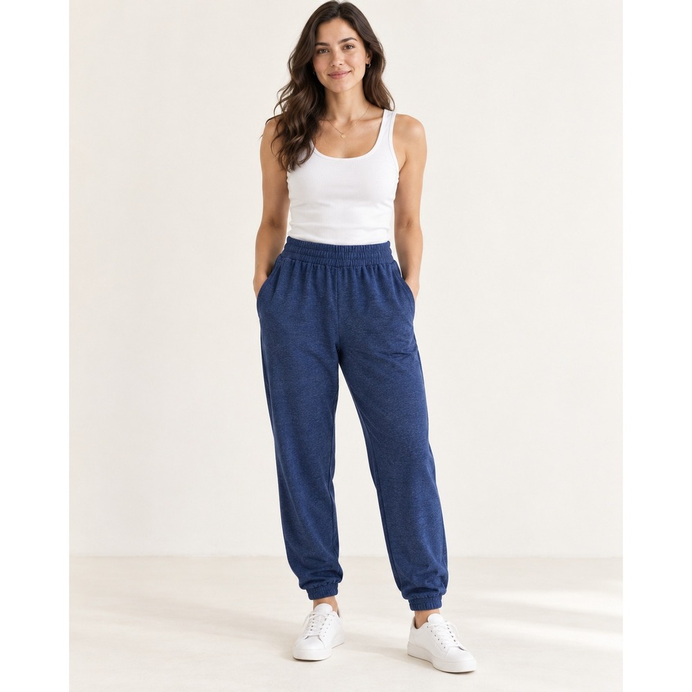 Quince Women's Large Blue Flowknit High-Rise Boyfriend Joggers
